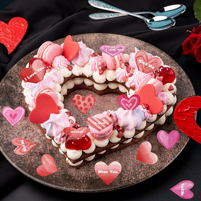 88PCS Edible Heart Cupcake Toppers Sweet Love Be Mine Kiss Me Heart Cupcake Picks Happy Valentine's Day Heart Cake Decor for Valentine's Day Theme Party Decoration Supplies