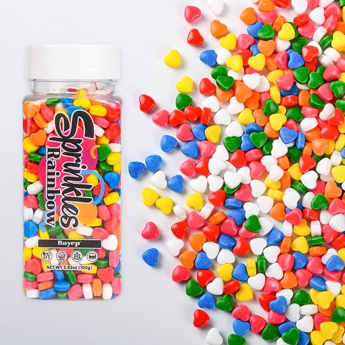 Bayep Rainbow Sprinkles for Cake Decorating Heart Bulk Sprinkles for Ice Cream, Cookies, Baking, Cupcake Topper Colorful Sprinkles Perfect for Birthday Party Christmas Holiday Supplies 3.52 Ounce
