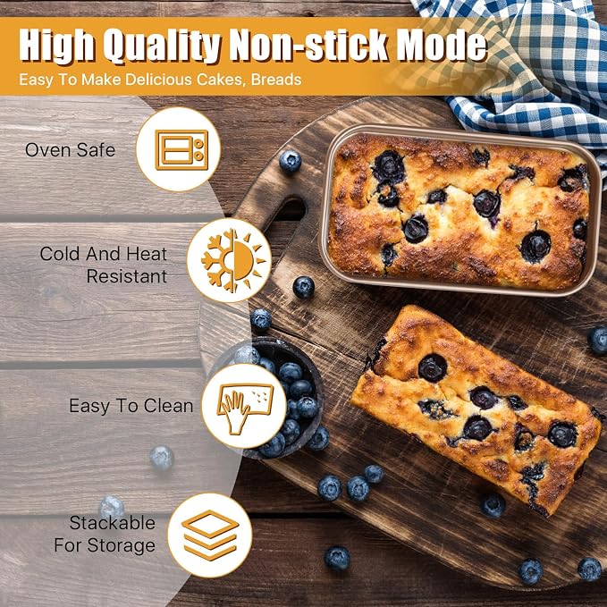 12 Pcs Mini Loaf Pan, Carbon Steel Bread Baking Pans, Nonstick Baking Pans, Tiny Banana Bread Pan for Baking Bread, Meatloaf, Brownies, Pound Cakes (Gold, 6.1 x 3.3 x 1.8 Inches)