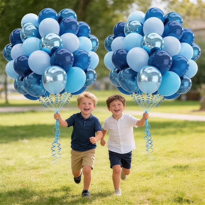 160Pcs 12 Inch Metallic Blue Balloons Chrome Navy Pearl Pastel Macaron Light Blue Latex Balloons for Birthday Wedding Baby Shower Graduation Party Decorations