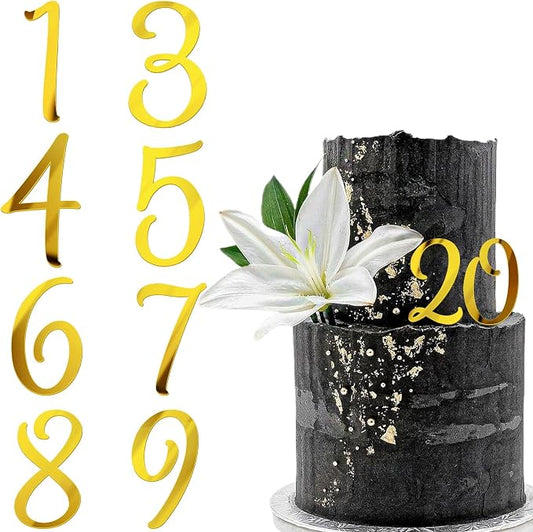 Acrylic Number Cake Topper Gold DIY Mirrored Cake Topper 0-9 Number Set Suitable for Wedding, Birthday, Party Decoration