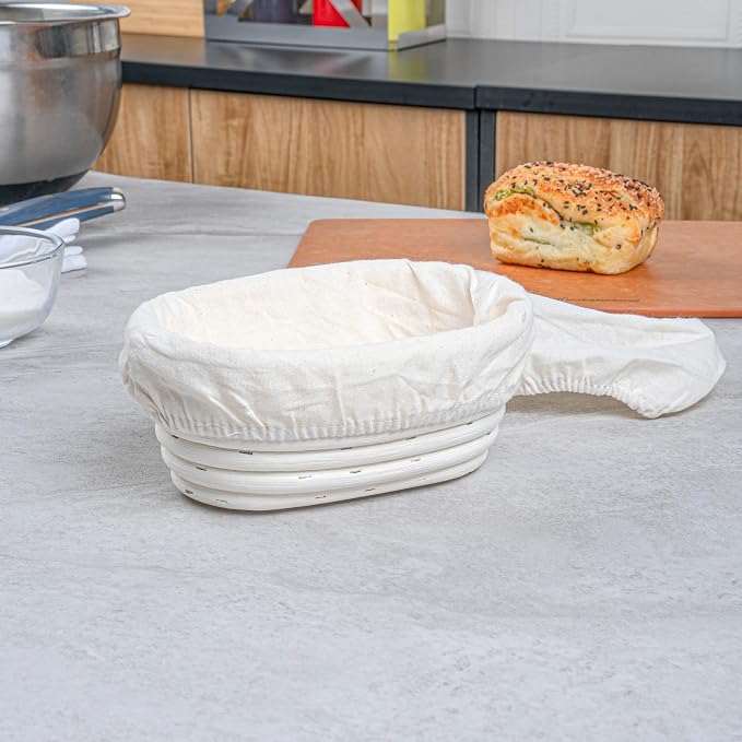 Restaurantware Bread Proofing Baskets 6 Inch Oval Pack of 10 Rattan Dough Fermentation Baskets With Cotton Liners, Oval Banneton Bread Rising Bowls For Home, Commercial, Artisanal Baking
