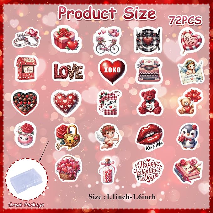 72PCS Edible Happy Valentine’s Day Cupcake Toppers Wafer Paper Sweet Love Be Mine Kiss Me Cupcake Picks Valentine’s Cake Decor for Valentine's Day Theme Wedding Party Supplies