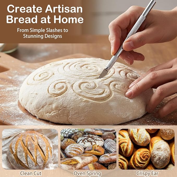 2PCS Bread Lame Dough Scoring Tools with 20 Blades, Professional Sourdough Scoring Tool with Safety Cover & Ergonomic Stainless Steel Handle, Bread Scorer Tool for Sourdough & Breads Baking