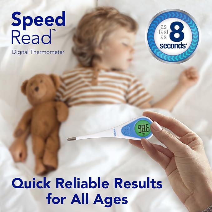 Vicks SpeedRead Digital Thermometer for Baby, Kids & Adults, Color-Coded Readings, Oral, Baby Rectal Thermometer or Under The Arm, Water Resistant (Pack of 2)