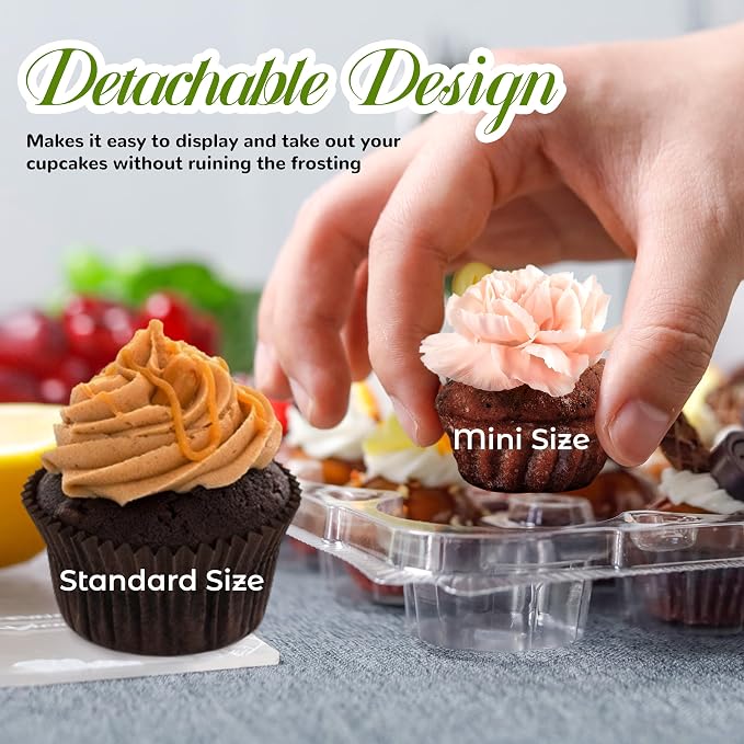 NPLUX 24 Count Mini Cupcake Containers 20 Pack Cupcake Holder with Detachable Tall Dome Lids Mini Plastic Stackable Cupcake Boxes for 480Cupcakes, BPA Free