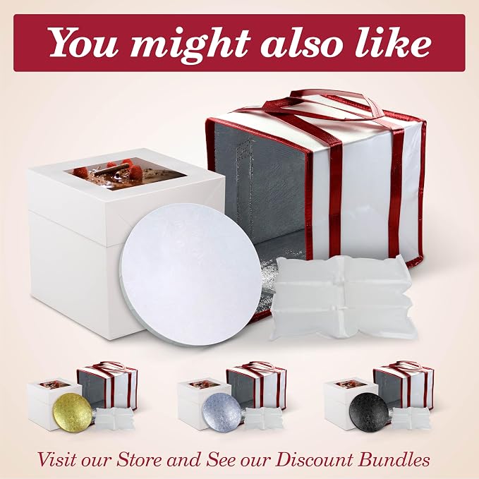 Cakebon Cake Boxes with Drums - 10 Inch Round White Cake Boards/Base para Pasteles (6-Pack) - Caja para Pasteles with Window for Birthdays, Weddings and Parties