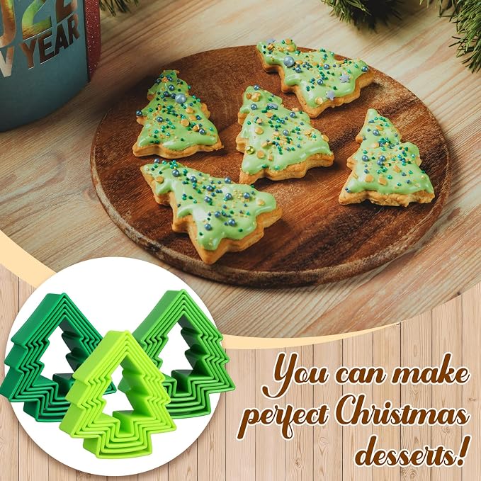 Domensi 3 Sets Christmas Tree Cookie Cutters, Plastic Christmas Cookie Cutter Tools for Baking, Biscuit