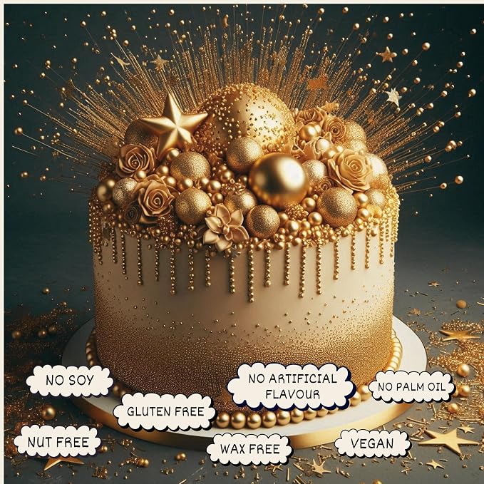 Confect Gold Edible Cake Sprinkles – Confect Love Metallic Disco Balls for Cake & Cupcake Decorating – Shiny Gold Sugar Pearls for Baking, Desserts, Cookies | Vegan, Gluten-Free, Nut-Free, Soy-Free, Dairy-Free, Palm Oil-Free– 4.2 Oz