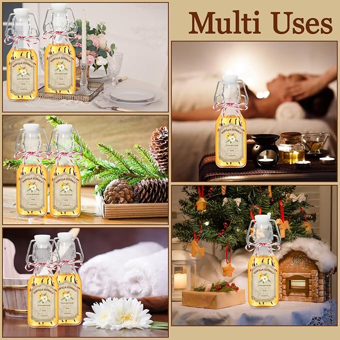 10 Pack Swing Top Glass Vanilla Extract Bottles 4 oz with Lids, Vanilla Extract Labels and Funnel, Glass Boston Bottles for Syrup Gift, Flip Top Jars