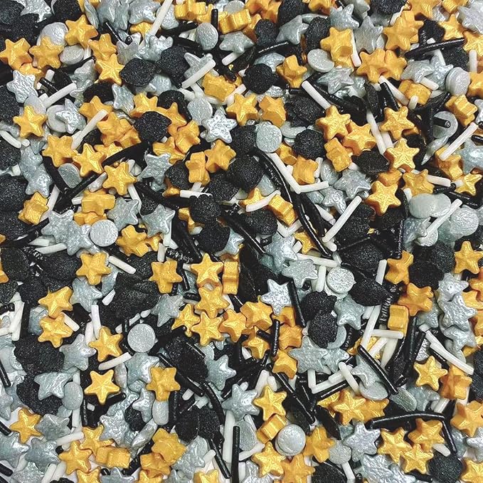 Sentovac Graduation Sprinkles Black Gold Sliver White Mix Edible Sprinkle Graduation Season Theme for Cake Decorating Candy Cupcake Cake Topper Cookie Baking Decorations Supplies