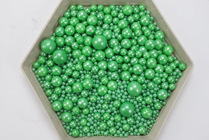 Edible Pearl Sprinkles, Emerald Green, 26 Colors Mixed Size | Sugar Pearls, For Cakes, Cupcakes, Cookies, Donuts & Ice Cream, Gluten Free, Food Grade, Wedding & Festival Decoration