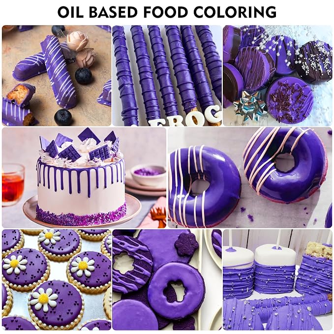 Oil Based Food Coloring - Vibrant Food Coloring for Chocolate, Candy Melts, Baking, Cake Decorating - Upgraded Edible Food Color Dye for Icing, Fondant,Butter, Cookie, DIY Crafts - 2 Fl.oz (Purple)
