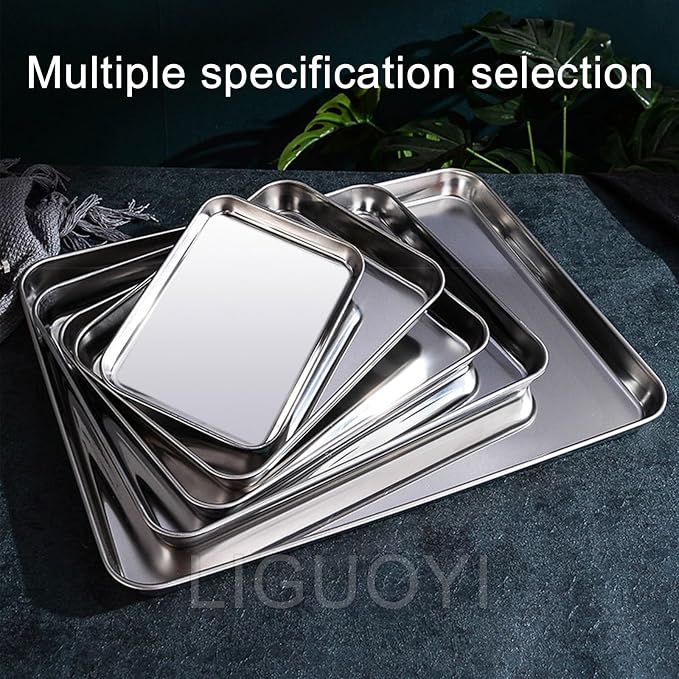LIGUOYI Stainless Steel Oven Sheet Pan Tray Cookie Sheet, Rectangle Baking Tray Nonstick Warp Resistants Heavy Duty Sheet Pan Trays, Serving Tray for Kitchen, Smooth Edge Pan(50x35x3cm)