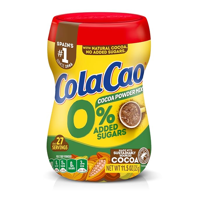 ColaCao 0% Added Sugars Cocoa Powder Mix – Natural Cocoa Drink Mix, 11.5 oz (325 g), Approx. 27 Servings, Hot or Cold Beverage