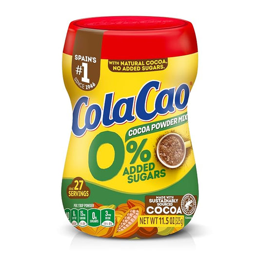 ColaCao 0% Added Sugars Cocoa Powder Mix – Natural Cocoa Drink Mix, 11.5 oz (325 g), Approx. 27 Servings, Hot or Cold Beverage