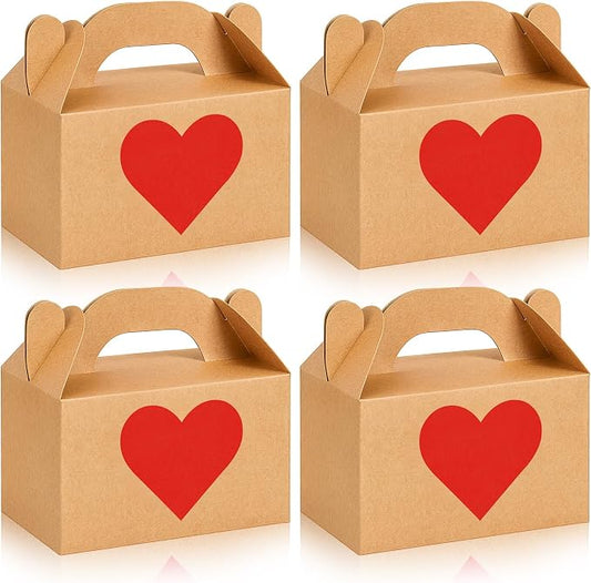 Colarr Mother's Gift Treat Boxes Hearts Prints Galentine Cookie Boxes with Handles 5.9 x 3.5 x 3.5 Inches Goodie Candy Container Kraft Paper Party Favor Holder(24 Pcs)