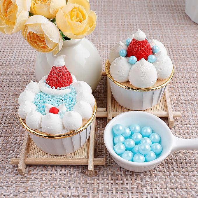 Pearl Sprinkles for Cake Decorating, 4 Sizes Sugar 130g/4.6oz, Cupcake, Ice Cream, Donuts, Macaron Toppings Supplies (2mm, 4mm, 7mm, 1cm) (Light Blue)