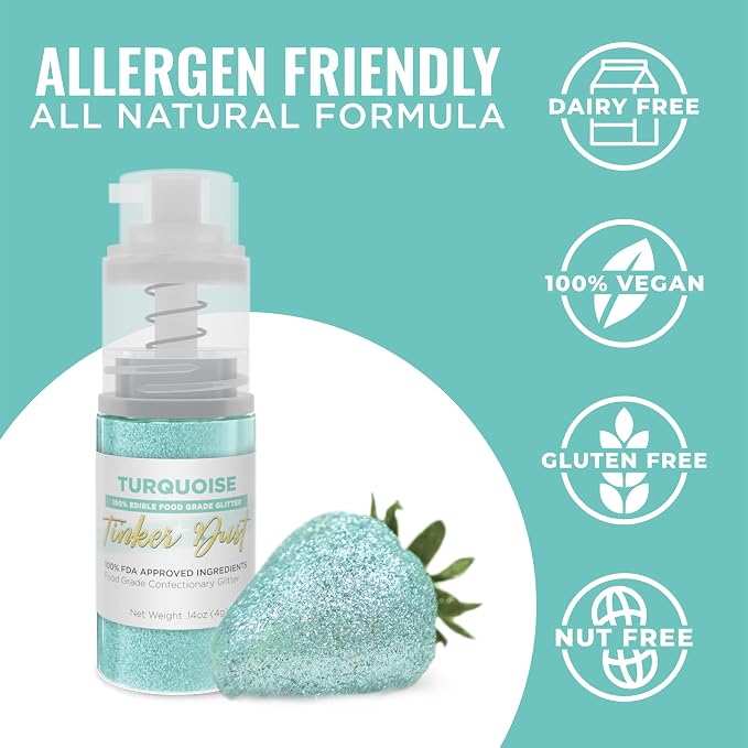 Bakell - Turquoise Tinker Dust (4g, 1x Mini Spray Pump) Edible Glitter for Food, Desserts, and Baked goods!