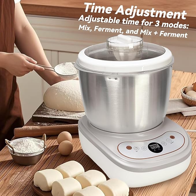 Dough Mixer with Fermentation Function, 5.3Qt Large Capacity Dough Maker for Bread, Pizza & Sourdough, Electric Dough Kneading Machine with Stainless Steel Bowl and Touch Control Panel