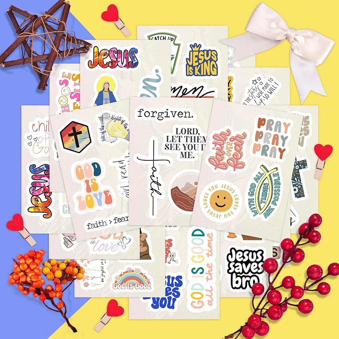 100Pcs Jesus Stickers - God, Christian Stickers for Water Bottle and Laptop - Faith and Religious Gifts, Waterproof Vinyl Decals