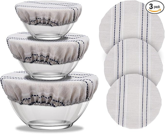 Reusable Bowl Covers for Bread Proofing, 9/10/13 Inches Bread Proofing Cover, 3 Pcs Linen Cotton Food Cover for Sourdough Proofing Basket, Food Storage Baking Supplies for Home Bakers