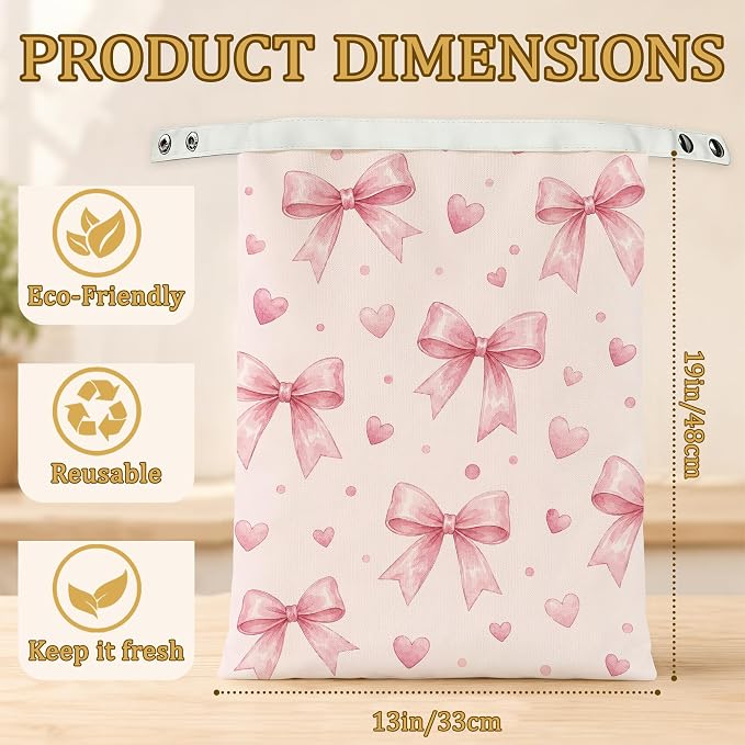 2 Pack Reusable Beeswax Pink Bow Bread Bags, Sourdough Bread Sweet Hearts Storage for Homemade, Freezer Storage Bag to Keep Fresh, Baguette Bag with Beeswax Liner Kitchen Baking