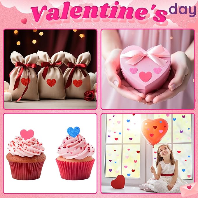 600Pcs Foam Heart Stickers Valentine's Day Glitter Love Sticker | 3 Sizes, Self-Adhesive Heart Decal, Handmade Card DIY Crafts, Love-Themed Projects, Party Favors Decorations, Valentines Gift