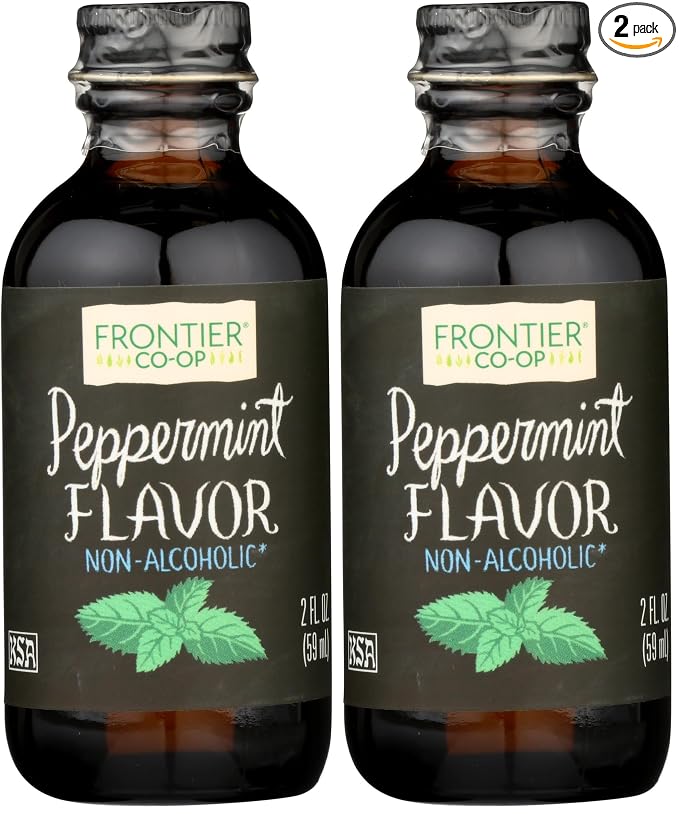 Frontier Co-op Organic Peppermint Flavor, 2 Ounce Glass Jar, Non-Alcoholic, Great for Baking, Coffee and More (Pack of 2)