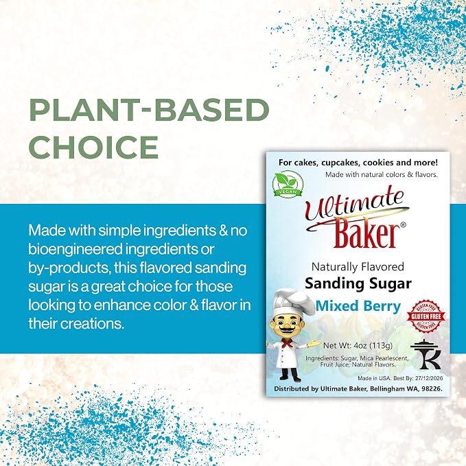 Ultimate Baker Flavored Sanding Sugar (1x4oz) - Burst of Flavor & Color for Cakes, Cookies & More, All-Natural, Perfect for Baking & Decorating or as a Flavored Coffee Sugar (Mixed Berry)