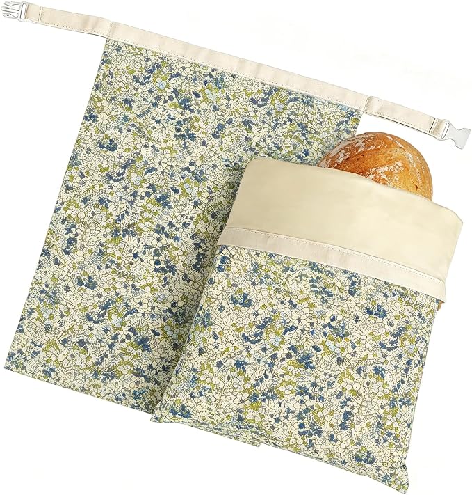 2 Pack Beeswax Bread Bags for Sourdough Homemade Bread, XL Reusable Bread Storage Bag, Organic Waxed Line and Linen Fabric Bread Bag for Home Bakers, Picnics Work or Gift-Giving
