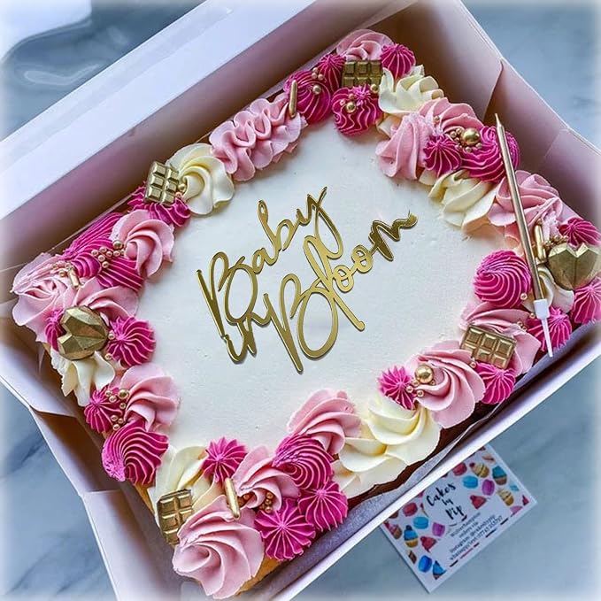 Baby in bloom Cake Topper,Gold Mirror Acrylic Baby shower cake sign Decorations,Gender Reveal Cake Decoration/Pregnancy Announcement/Baby Shower/Birth Announcement/Custom Baby Cake Topper