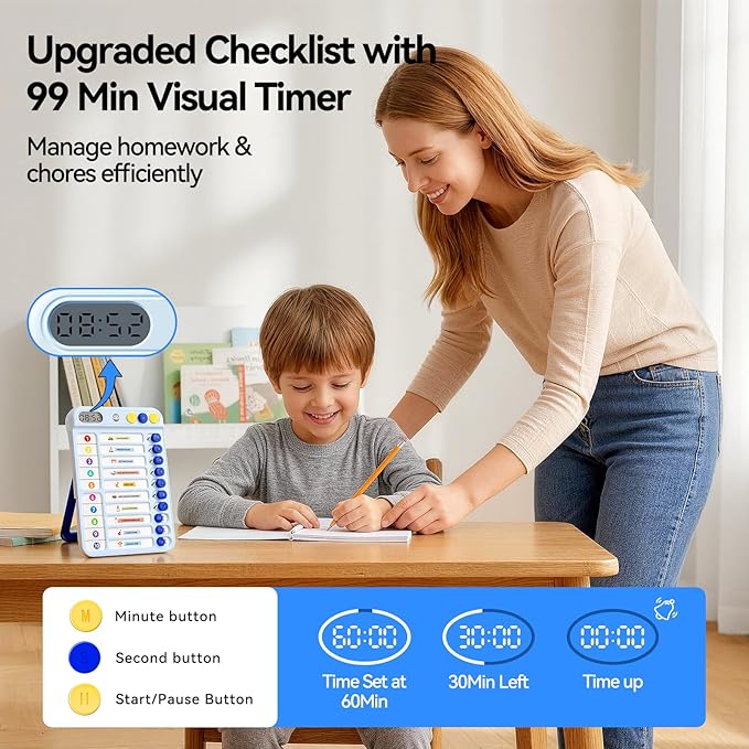 Magnetic Chore Chart for Kids with Timer, Visual Schedule for Kids, ADHD Tools to Do List, Checklist with 99-Min Countup/Countdown Chore Board with Sliders & Dry-Erase Sheets (Blue)