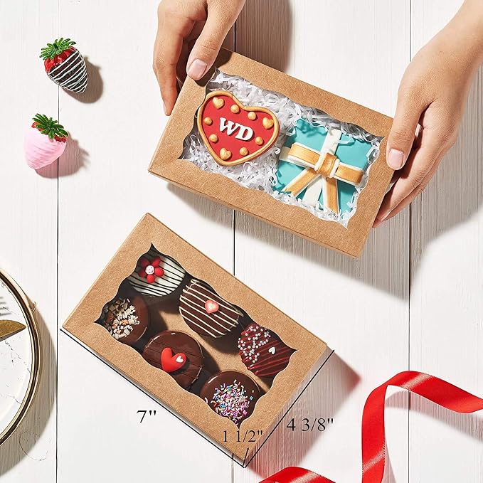 RomanticBaking 50 Pack Auto-Popup Cookies Boxes 7" x 4 3/8" x 1 1/2"Pastry Boxes Macaron Boxes Hot Chocolate Bombs Boxes Donut Boxes Brownies,Cakesicle Boxes