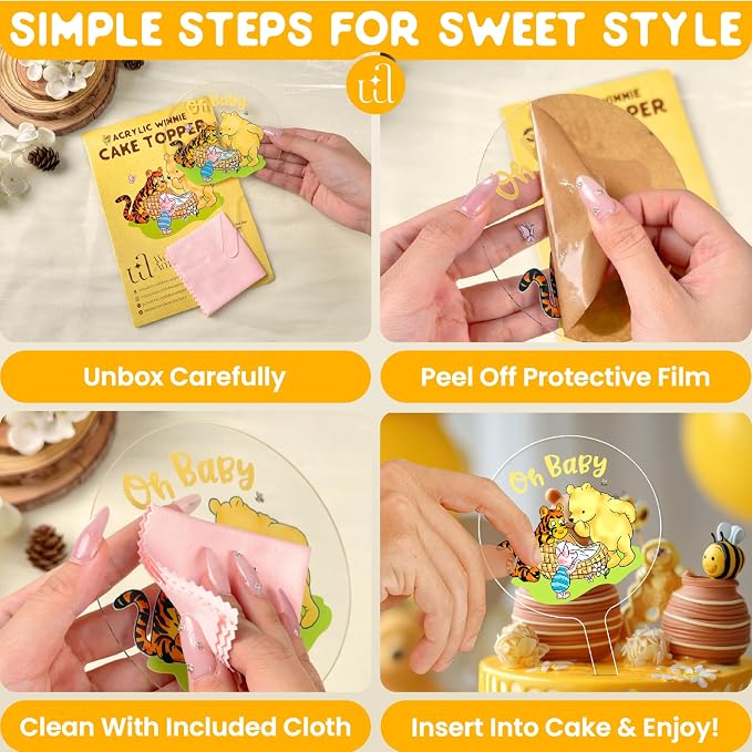 Woodamore Classic Pooh Baby Shower Cake Topper - Acrylic Cake Topper Baby Shower Decorations, Pooh Cupcake Toppers Winnie Birthday Decorations