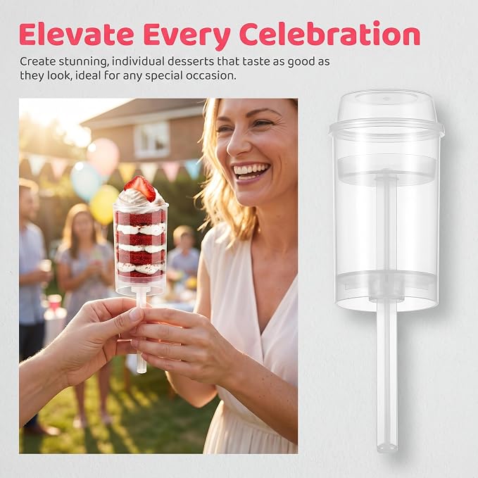 Jucoan 30 Pack Push Cake up Pop Containers with Lids, Cake Pop Shooter, Mess-free Plastic Jelly Ice Cream Cupcake Push up Pop Containers for Wedding Birthday Party Dessert Table