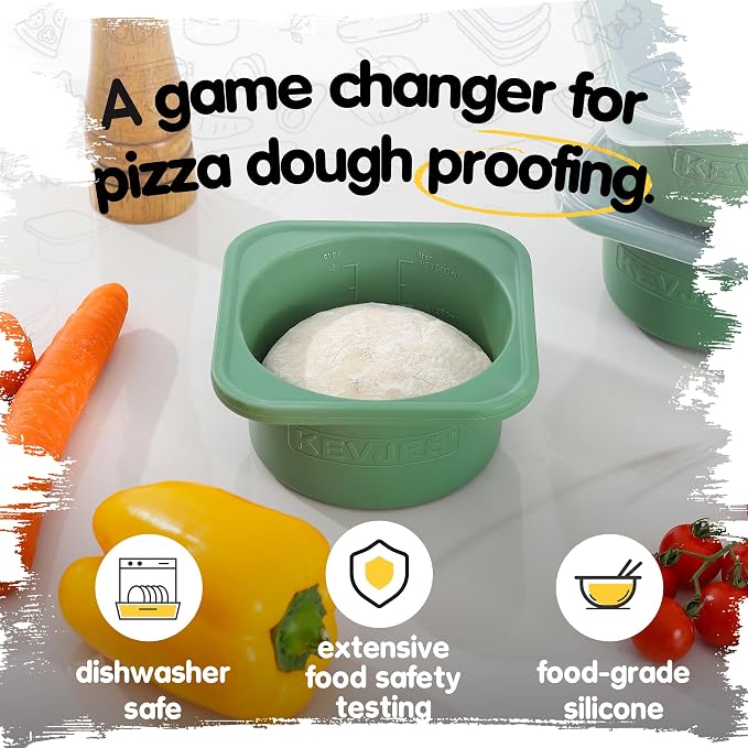 PLUS 1000ml Pizza Dough Proofing Containers for DIY family Artisan Pizza, Food Grade Silicone Stackable Boxes with Lids, Freezer, Fridge, Dishwasher Safe,4sets (Green)