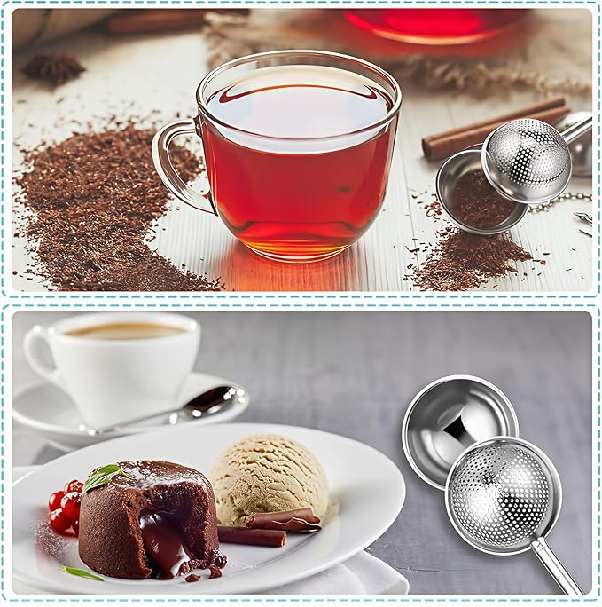 2Pcs Flour Sifter for Baking, One-hand Operation Sugar Shaker Stainless Steel | Long Handle Flour Sifter with Tray, Sourdough Bread Baking Supplies, Fine Mesh Holes, For Stirring, Gift Package