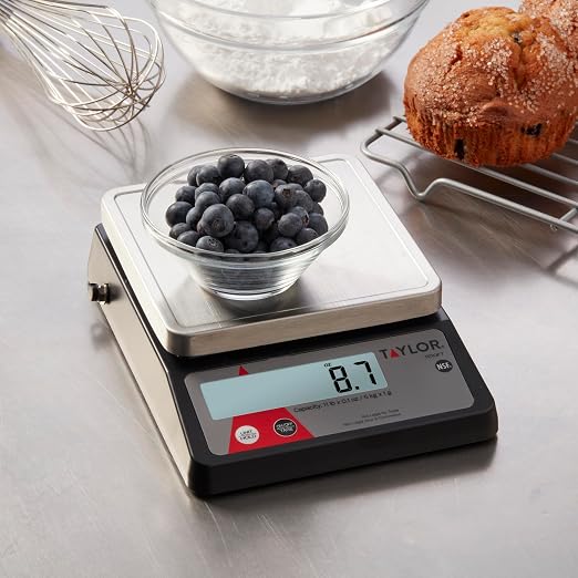 Taylor TE10FT 11-Pound Commercial Digital Portion Control Scale, 11 lb (5 kg) in 0.1 oz (1 g) Food and Cooking Scale, Tare and Hold Function, NSF, Stainless Steel Platform,standart (Pack of 4)