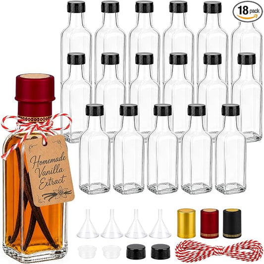 TBWIND 18 Pack 5oz Vanilla Extract Bottles with Airtight Leakproof Caps | Include Shrink Bands, Labels & Funnels; Designed for Vanilla Extract, Syrups, Tinctures, Limoncello, Oils & Gift Giving