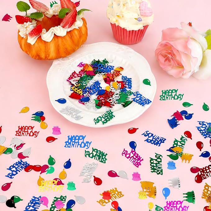 Birthday Confetti, Happy Birthday Party Glitter Table Confetti, 60g Multicolor Metallic Foil Cake Balloon Confettis Sprinkles Table Centerpiece DIY Arts and Crafting for Baby Shower Party Decorations