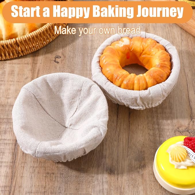 6 Pack 5 Inch Banneton Bread Proofing Basket Mini Banneton Basket Proofing | Small Sourdough Breads Baking, Round Dough Bakery Baking Bread Bowl, Liner, with Cloth Lining,for Handmade Kitchen Supplies