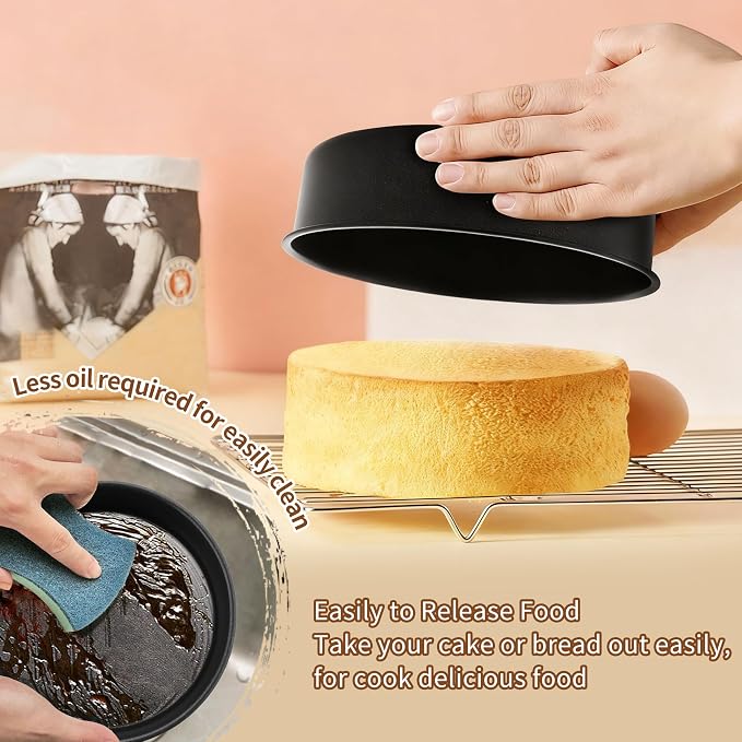 P&P CHEF 7 Inch Cake Pan Set of 3, Non-Stick Round Cake Pans Tins for Tier Smash Cakes, Baking Pans Set & Essential Bakeware, Stainless Steel Core & Leak-Proof