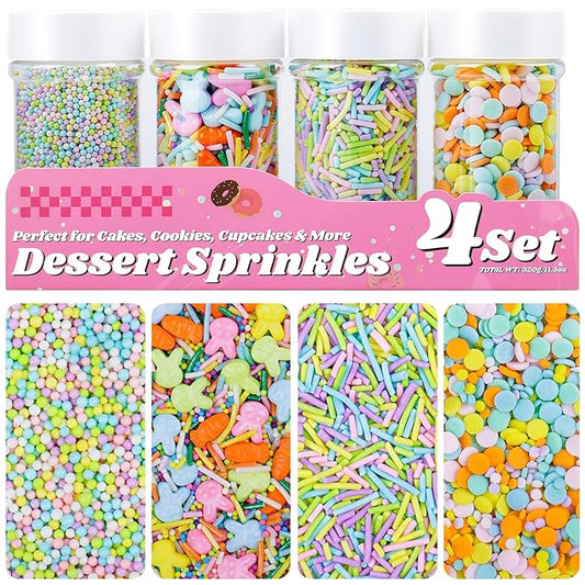 Easter Sprinkles for Cake Decorating, 11.3oz/320g Edible Pastel Sprinkles with Bunny Carrot Nonpareils Confetti Jimmies for Cupcakes Cookies Ice Cream