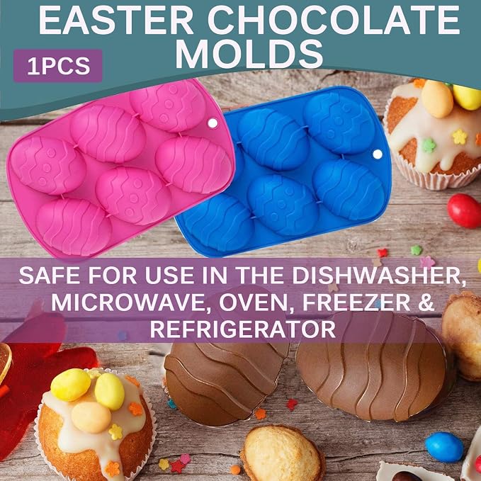 AKOAK 6-cavity Silicone Cake Mold, DIY Handmade Soap Mold, Non-stick Donut Mold, for Chocolate Pudding Jelly Muffin Cups, Kitchen Baking Decoration (Easter Egg)