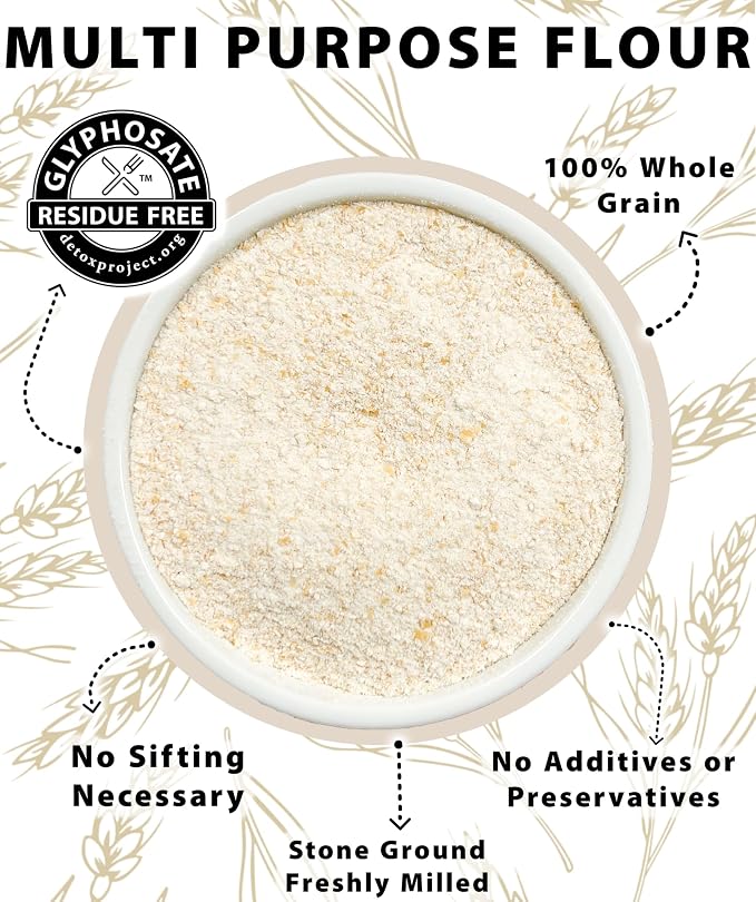 Certified Glyphosate Residue Free All Purpose Flour | 3 LBS | Whole Grain | Stone Ground | Non-GMO | 100% Non-Irradiated | Kosher | USA Grown | Field Traced | Resealable Bag