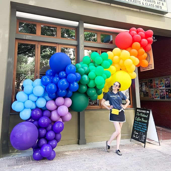 Voircoloria 98pack Rainbow Balloons Different Size 18/12/10/5 Inch Rainbow Colorful Balloon Garland Arch Kit for Graduation, Wedding, Birthday, New Year, Anniversary Party Decorations