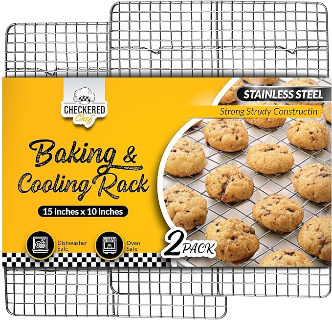Checkered Chef Cooling Rack for Cooking and Baking - 10" x 15" Set of 2 Stainless Steel, Oven Safe Grid Wire Cookie Cooling Racks | Oven Safe, Grid Wire, Stainless Steel