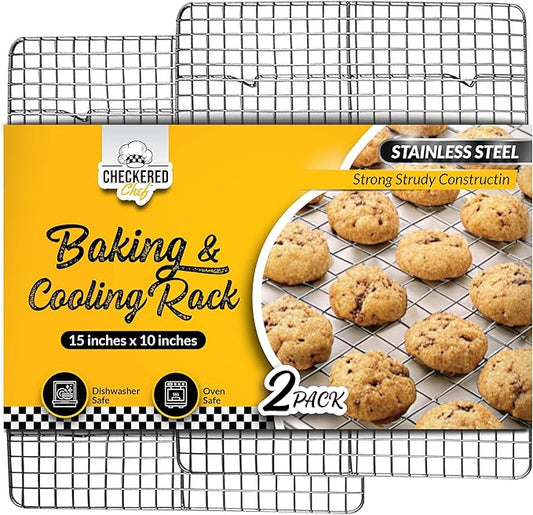 Checkered Chef Cooling Rack for Cooking and Baking - 10" x 15" Set of 2 Stainless Steel, Oven Safe Grid Wire Cookie Cooling Racks | Oven Safe, Grid Wire, Stainless Steel