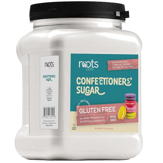 Roots Circle Confectioners Sugar | Non GMO & Gluten-Free Powdered Sugar | Vegan & Kosher for Passover | Great for Glazes, Fudge, Icing and Dusting | 1 Pack - 17oz